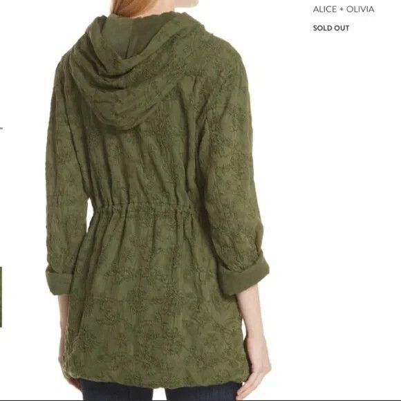 Alice + Olivia Marna Embroidered Hooded Parka Jacket Top Zip-Up Green M 262510 - Picture 2 of 10
